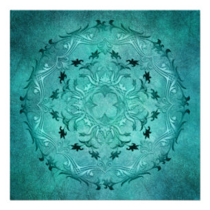 Ethnische florale türkise Grunge-Mandala. Poster