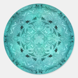 Ethnische florale türkise Grunge-Mandala Runder Aufkleber