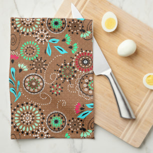 Ethnische Folk abstrakt florale Muster Retrobraun Geschirrtuch