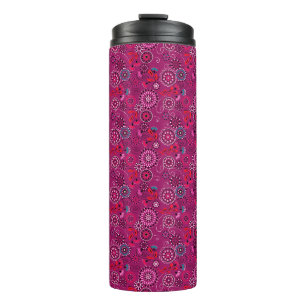 Ethnische Folk abstrakte Blumenmuster Retro-Crimso Thermosbecher