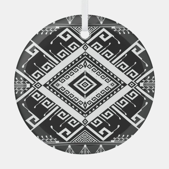 Ethnische geometrische indische Grenze, abstrakt. Ornament Aus Glas (Vorderseite)