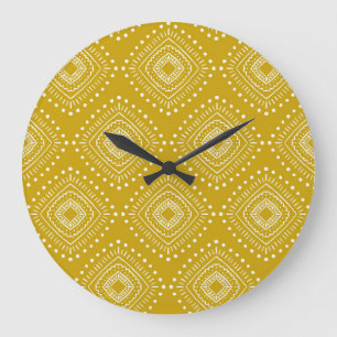 Ethnische geometrische Struktur: goldgelb, weiß Große Wanduhr