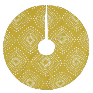 Ethnische geometrische Struktur: goldgelb, weiß Polyester Weihnachtsbaumdecke