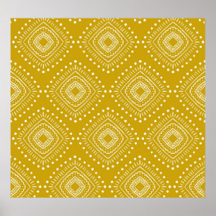 Ethnische geometrische Struktur: goldgelb, weiß Poster