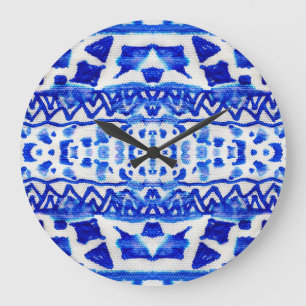 Ethnische Indigo-Pfeil-Muster Große Wanduhr