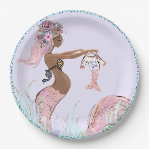 Ethnische Meerjungfrau Mama Baby Shower Papierplat Pappteller