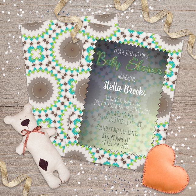 Ethnische Mosaikgeschlechtsneutrale Babydusche Einladung (Von Creator hochgeladen)