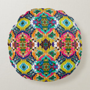 Ethnische nahtlose Muster. Ethnischer Boho-Ornamen Rundes Kissen
