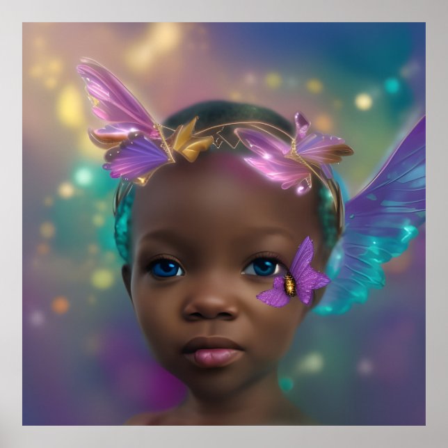 Ethnische niedliche kleine Mädchen Schmetterling l Poster (Vorne)