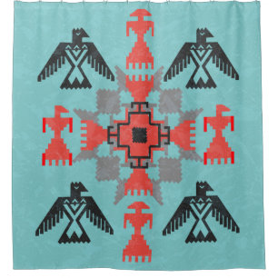 Ethnische Ornamente im Navajo-Stil mit Vögeln und Duschvorhang