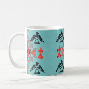Ethnische Ornamente im Navajo-Stil mit Vögeln und  Kaffeetasse