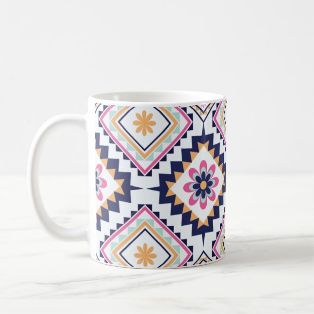 Ethnische Paisley-Ornamentfliesenmuster Kaffeetasse (Links)