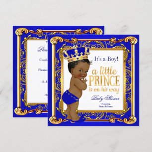 Ethnische Prinz-Baby-Party Damast Blau Gold Einladung