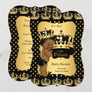 Ethnische Prinz-Baby-Party Schwarz Gold Tupfen Einladung