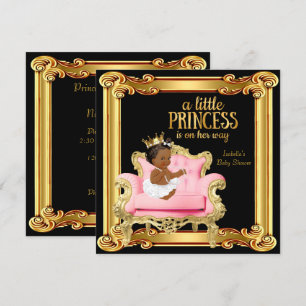 Ethnische Prinzessin Baby Shower Schwarz Pink Gold Einladung