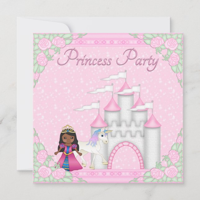 Ethnische Prinzessin, Unicorn und Castle Princess  Einladung (Vorderseite)