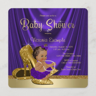 Ethnische Purple Ballerina Goldener Schuh Baby Sho Einladung