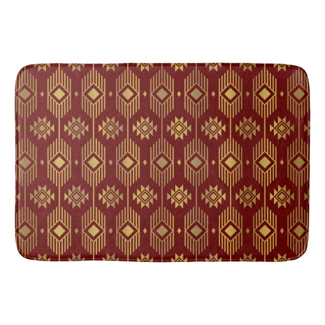 Ethnische rote und goldene Ikat-Geometrie Badematte (Vorderseite)