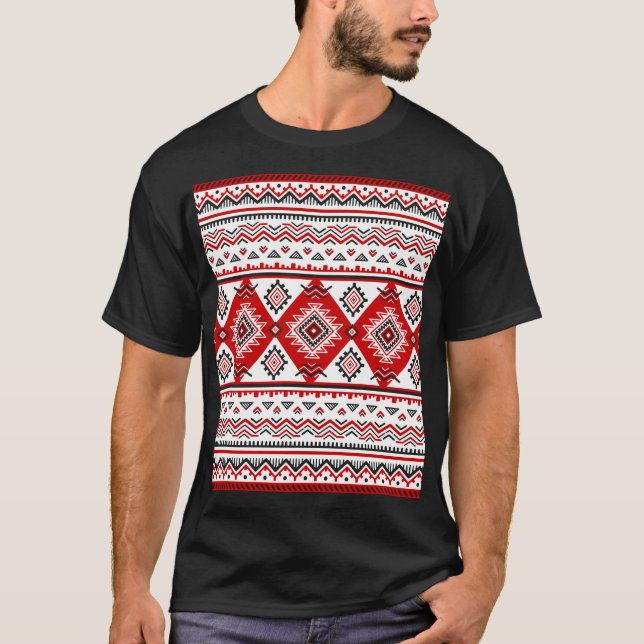 Ethnische Schwarz-weiße rote, ukrainische Motive. T-Shirt (Vorderseite)
