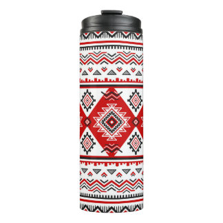 Ethnische Schwarz-weiße rote, ukrainische Motive. Thermosbecher