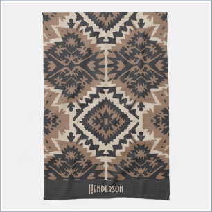 Ethnische Stammes-Mudcloth Schwarz & Beige Geschirrtuch