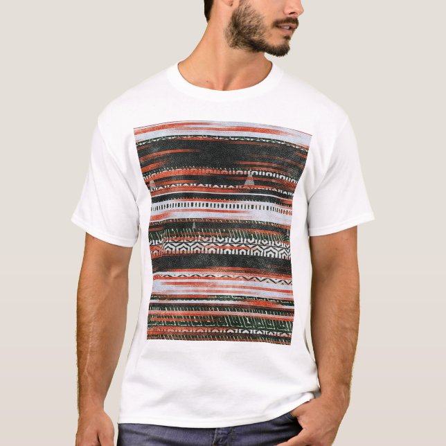 Ethnische Stammesstreifen: Teppichdesign. T-Shirt (Vorderseite)