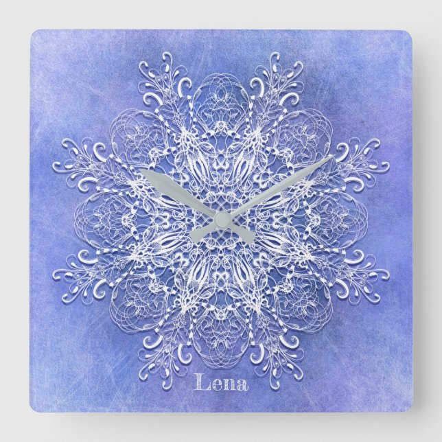 Ethnischer Blumenmandala. Quadratische Wanduhr (Vorderseite)