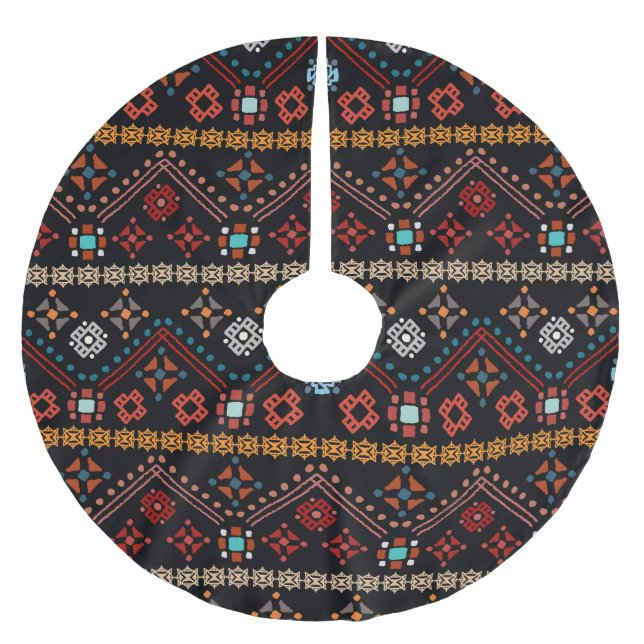 Ethnischer Boho: farbenfrohe Stämme nahtlos. Polyester Weihnachtsbaumdecke (Vorderseite)