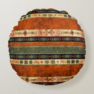 Ethnischer Boho-Grunge, farbenfrohes Muster. Rundes Kissen