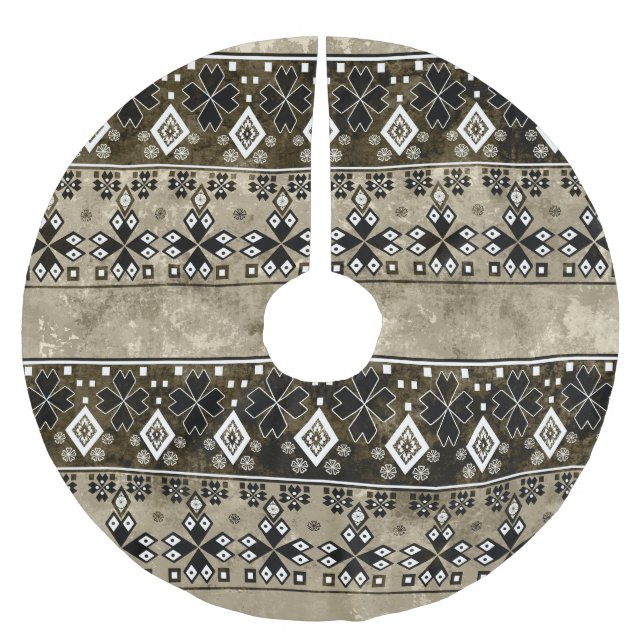 Ethnischer Boho-Grunge: Farbige Muster Polyester Weihnachtsbaumdecke (Vorderseite)