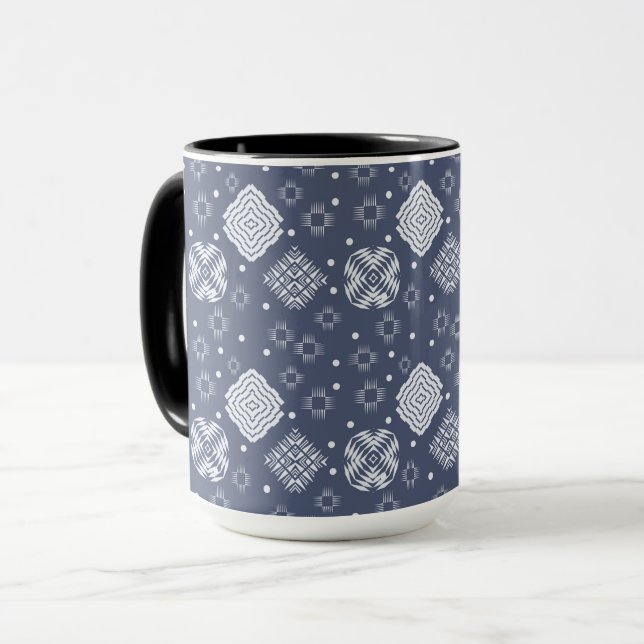 ethnischer Boho-Stil Blau-Muster. Tasse (Vorderseite Links)