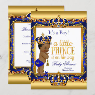 Ethnischer Prinz Baby Shower Blau Ornament Gold Einladung