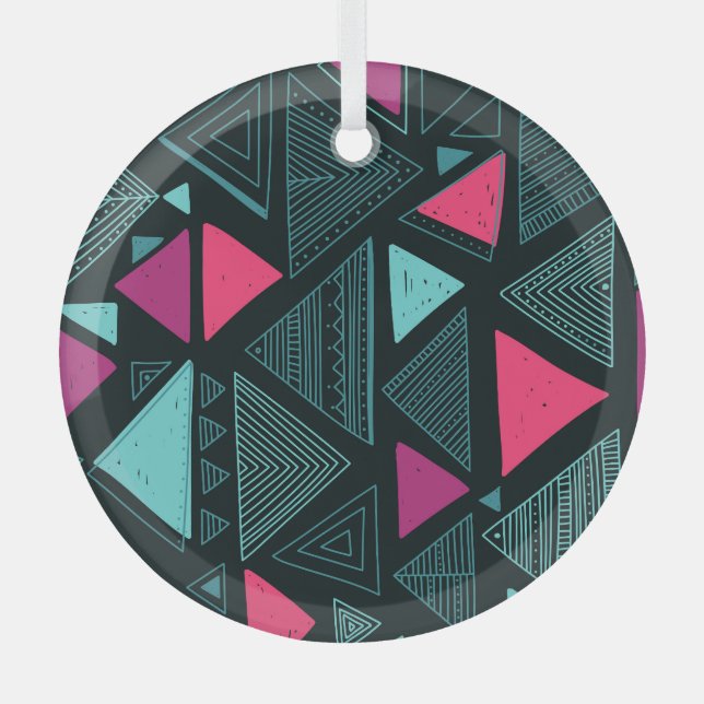 Ethnischer Stammesboho: Doodle Vintag. Ornament Aus Glas (Vorderseite)