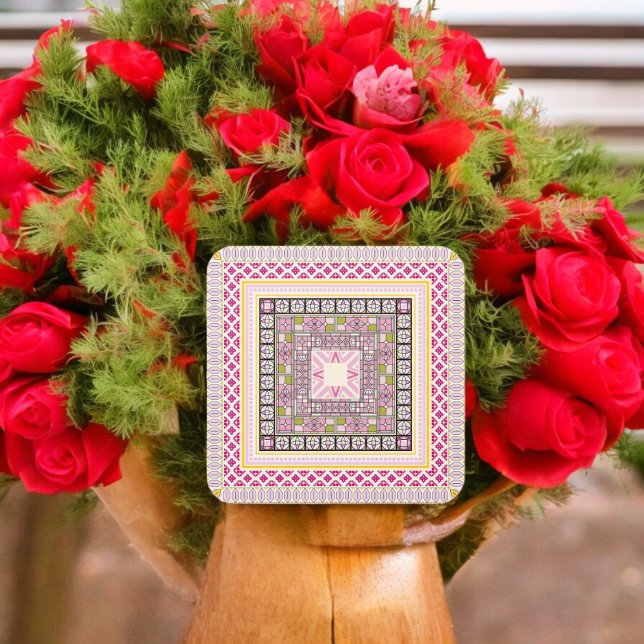 Ethnischer Stil Quadratischer Aufkleber (traditional ethnic party theme sticker,birthday party sticker,gift pack,envelope,return gift sticker)