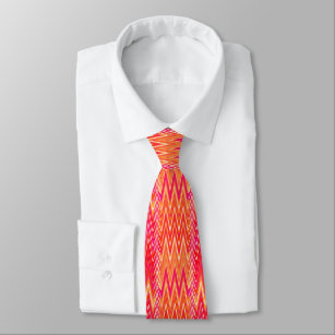 Ethnischer Zickzack Damast, korallenrotes Orange Krawatte