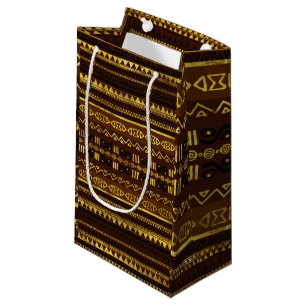 Ethnisches afrikanisches goldenes Muster auf Braun Kleine Geschenktüte