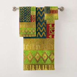 Ethnisches afrikanisches goldenes Muster auf Farbe Badhandtuch Set