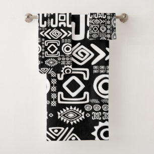 Ethnisches afrikanisches Muster Schwarzweiss-#10 Badhandtuch Set
