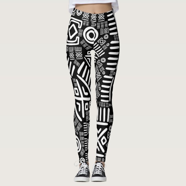 Ethnisches afrikanisches Muster Schwarzweiss-#6 Leggings (Vorderseite)