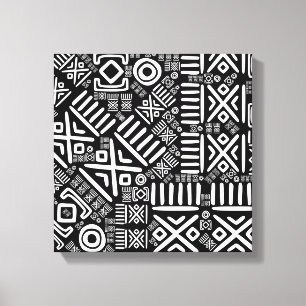 Ethnisches afrikanisches Muster Schwarzweiss-#6 Leinwanddruck
