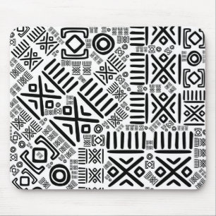 Ethnisches afrikanisches Muster Schwarzweiss-#8 Mousepad
