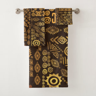 Ethnisches afrikanisches Musterbraun und Golde #10 Badhandtuch Set