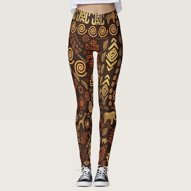 Ethnisches afrikanisches Musterbraun und Golde #12 Leggings (Vorderseite)