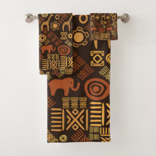 Ethnisches afrikanisches Musterbraun und Golde #7 Badhandtuch Set