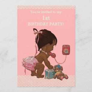 Ethnisches Baby auf Telefon-Rosa-Sparren-1. Einladung