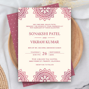 Ethnisches Beige und Rosa Mandala Indische Hochzei Einladung