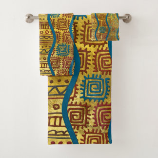 Ethnisches Boho afrikanisches Artmuster auf Gold Badhandtuch Set