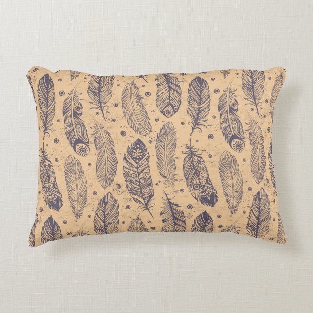 Ethnisches Feder-Kontur-Muster Dekokissen (Vorderseite)