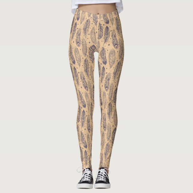 Ethnisches Feder-Kontur-Muster Leggings (Vorderseite)