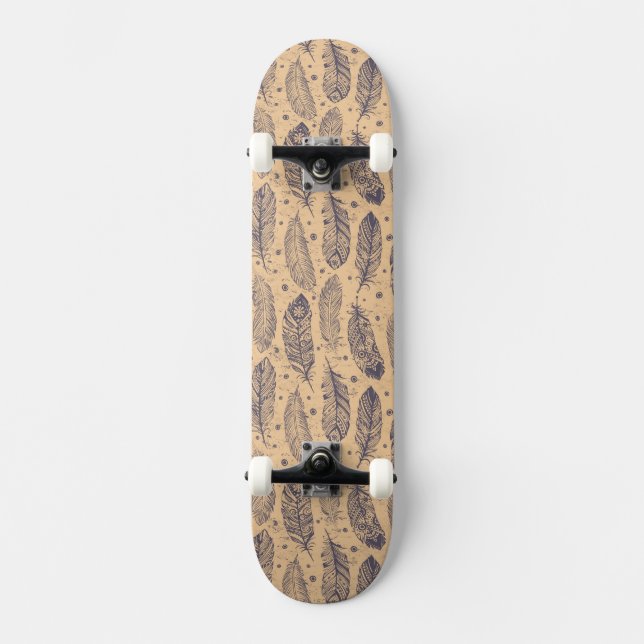 Ethnisches Feder-Kontur-Muster Skateboard (Vorderseite)